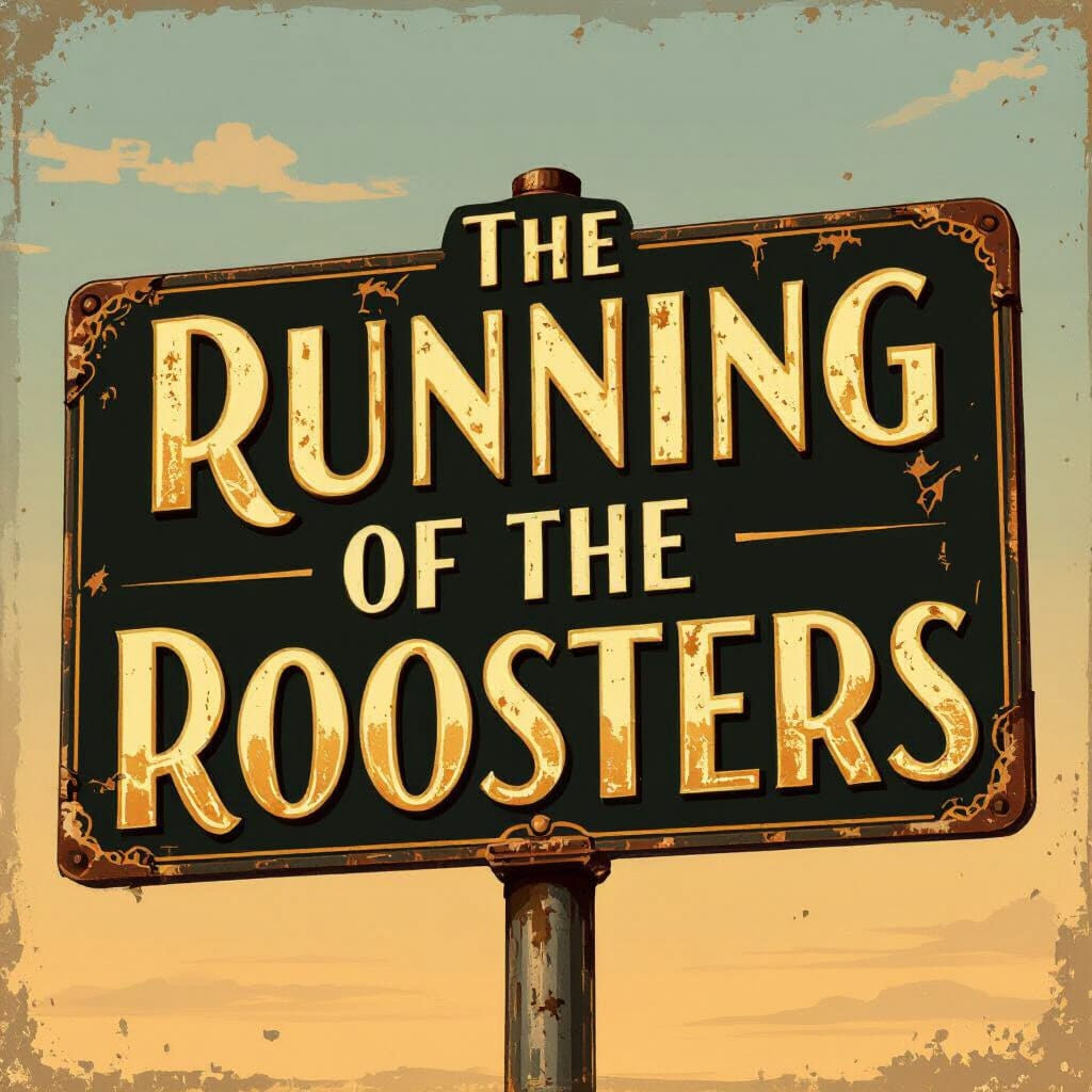 Metal Road Sign with a distressed design, featuring the text in all capital letters: The Running of the Roosters. The sign...